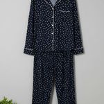 DKNY  Women’s Pajama Set XXL Navy Polka Dot Notch Collar Top & Pants Sleepwear Photo 0