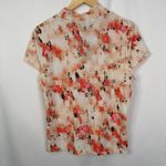 DKNY  Orange Blossom Mock Neck Short Sleeve Blouse Size L NWT Photo 2