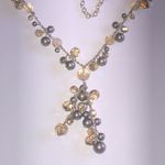 Elegant Gold Tone and Dark Gray Glass and Quartz Beaded Y Drop Necklace Photo 2