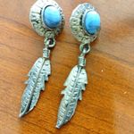 NEW Turquoise silver feather earrings Blue Photo 0