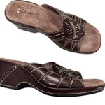 Clarks  Brown Leather Wedge Platform Clog Wedge Shoes Womens 7 Y2K Slip On Photo 0