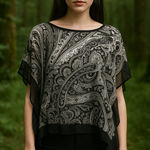 Talbots  Black White Silk Paisley Boxy Oversized Poncho Sheer Xs/s Boho Oversized Photo 0