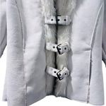 Rosy Love's 70's Style Embroidered Faux Fur Jacket Size Medium Buckle White Boho Blue Photo 3