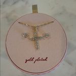 NWT Fine Silver Plated Cubic Zirconia Stud Earrings Cross Pendant Necklace Set Gold Photo 6