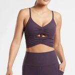Athleta NEW  Cinch Longline Sports Bra Purple Ruched V-Neck Cutout Bra Size XS Photo 0