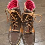Sperry Top Sider Women’s Hikerfish Leather Boots 7M Pink & Brown Plaid Preppy Photo 0