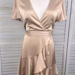 Cotton Candy LA Silky Flounce Dress Golden Beige-Small Photo 0