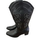 IUV Women’s Size 10 Black Leather Cowboy Cowgirl Boots Embroidered Pointy Toe Photo 6