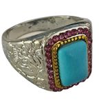 Boutique Chunk Ring Boho Costume Jewelry Turquoise Pink Silver 14 Photo 1