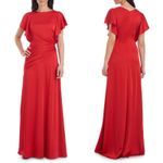Theia Red Asymmetrical Ruched Flutter Sleeve Gown Size 8 Formal Event Black Tie Photo 1