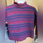 Eddie Bauer Vintage  Wool Cardigan Sweater Maroon Navy Striped Collared Large Photo 1