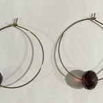 Women’s 2 in hoop gold earrings with gem at the bottom Photo 0