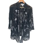 Lauren Michelle XL Black Lace Open Front Cardigan White Embroidery Photo 3