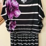 Peter Nygard  black & white striped dress with purple flower Photo 1