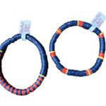 Handmade Navy & Red Striped Heishi Bracelet Set Blue Photo 1