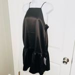 Maisie Monti Tiered Slip Dress Mini Satin Square Neck Drop Waist LBD Black M Size M Photo 4
