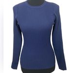 Karen Millen Navy Rib Knit Viscose Blend Crewneck Sweater Photo 1