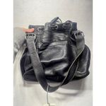 Harley Davidson Black Leather Drawstring Bucket Bag Shoulder Bag Silver Logo Photo 4