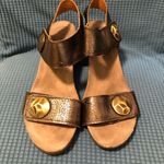 Taos Carousel Sandals Women's 10 Metallic Leather Snake Print Wedge Heels Gold Photo 1