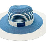 Calvin Klein  Blue White Striped Paper Wide Brimmed Sun Hat Photo 0