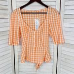 Urban Outfitters  Gingham Check Peplum Blouse Peach White Small Button Front Photo 8