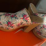 Report Pink and Cream Floral Mules with Wooden Heel size 10 Photo 1