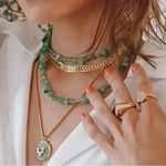 18K Gold coated on Titanium Steel Doble Ring Necklace Herringbone Womens Jewelry Green Photo 1