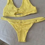 Beach Bunny  Yellow Ribbed 2 Piece Bikini Set High Neck Cut Out Photo 3
