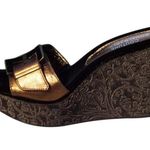 Donald Pliner Bronze Metallic Leather Velvet Embroidery Platform Wedge Shoe $250 Gold Size 11 Photo 3