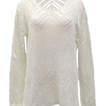 FYLO Ivory Open Crochet Knit Long Sleeve Round Neck Pullover Sweater Size‎ S White Photo 0