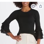 Design History  Black Ribbed Knit Top With Tiered Sleeves Photo 0