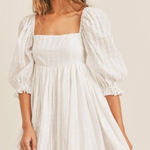 Pink Lily White Cotton Babydoll Dress Puff Sleeves Square Neck Flowy Sz Large Photo 0