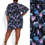 City Chic Wrap Vine Mini Flutter Sleeve Belted Dress: Black Waterlily Vine Photo 2