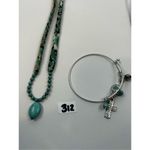 Paisley cloth with turquoise stone center and statement charm cross bracelet sil Blue Photo 5