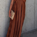 VICI  Pleated Long Brown Strapless Halter Maxi Dress size S Photo 0