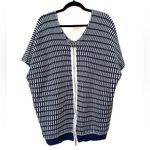 Free People Something Special Back Zip Short Sleeve Sweater Navy & White Stripe Photo 3