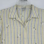 Coldwater Creek  Linen Shirt Yellow Stripe Floral Embroidered Cottage Size M Photo 1