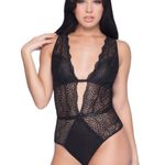 Real Lingerie Lucette Edgy Lace Teddy w/Plunge Neckline & Open Back Size 1X NWT Tan Photo 2