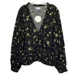 Lost + Wander Daisy Floral Long Sleeve Crop Top 2X Black Smocked Ruffle V-Neck Photo 1
