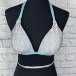 Hula Honey cut out halter tie bikini top light blue/grey w/shimmer sz L Photo 0