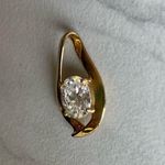 Vintage UTC 925 Sterling Silver CZ Pendant Oval Tear Drop Cubic Zirconia Sparkly Gold Photo 4