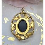 Whiting & Davis Vintage  Gold Tone & Black Cameo Leaf Pendant Classic 2" Photo 3