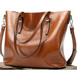 NWOT Faux Leather Tote with Removable Long Strap in Chocolate Brown Photo 0