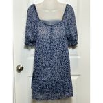 Trixxi Navy Blue Floral Print Square Neck Puff Sleeve Ruffle Tiered Dress Medium Photo 2