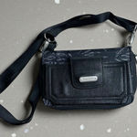 Baggallini Baggalini Black Leather and Floral Nylon Wallet Crossbody Bag RFID Blocking Photo 0