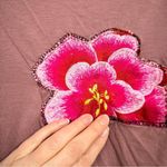 Garnet Hill  Pink Flower Embroidered 3/4 Sleeve Tee Shirt Womens S Casual Basic Photo 1