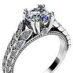 Boutique Platinum 925‎ Silver Leaf Design Engagement Ring Simulated Diamond | Sz 6 NEW Photo 3