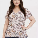 Torrid Blush Pink Floral Chiffon Tiered V Neck Babydoll Top Size 3X Photo 0