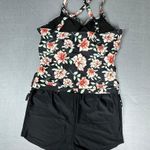 Grace Karin Tankini SwimSuit Womens 2XL Black Floral 2 Piece Shorts Crisscross Photo 1