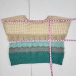 None Open Knit Sleeveless Sweater Crop Top Teal Cream Beige Short Sleeve Top Photo 6